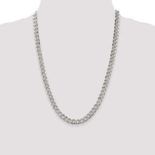 24" Sterling Silver 7.5mm Pave Curb Chain Necklace