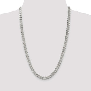 26" Sterling Silver 7.5mm Pave Curb Chain Necklace