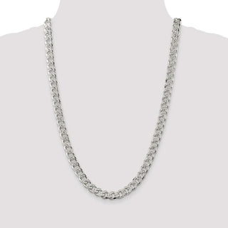 26" Sterling Silver 9.15mm Pave Curb Chain Necklace