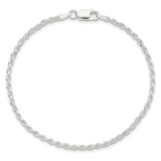 9" Sterling Silver 2.25mm Diamond-cut Rope Chain Anklet