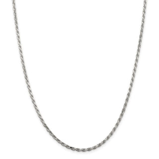 30" Sterling Silver 2.5mm Diamond-cut Rope Chain Necklace