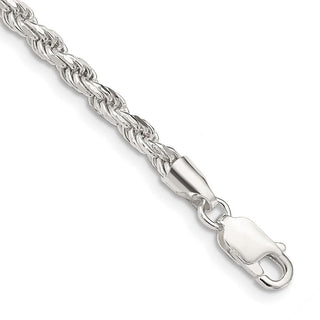 7" Sterling Silver 3mm Diamond-cut Rope Chain Bracelet