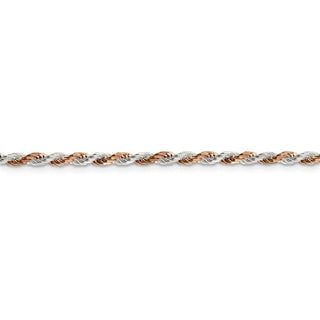 7" Sterling Silver And Pink Vermeil 2.5mm Diamond-cut Rope Chain Bracelet