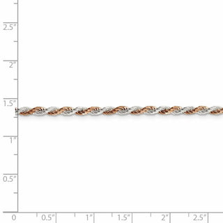 7" Sterling Silver And Pink Vermeil 2.5mm Diamond-cut Rope Chain Bracelet