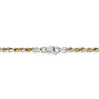 8" Sterling Silver And Vermeil 2.5mm Diamond-cut Rope Chain Bracelet