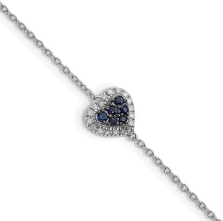 7" Sterling Silver Rhodium Diamond & Sapphire Heart Bracelet QDX1200