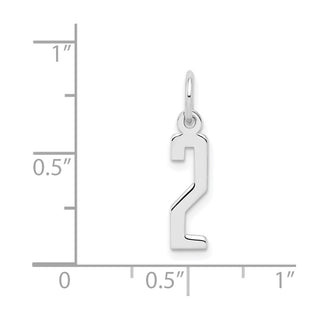 Sterling Silver Rhodium-plated Small Elongated Polished Number 2 Charm