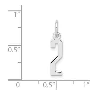 Sterling Silver Rhodium-plated Small Elongated Polished Number 2 Charm