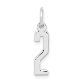 Sterling Silver Rhodium-plated Small Elongated Polished Number 2 Charm