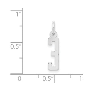 Sterling Silver Rhodium-plated Small Elongated Polished Number 3 Charm