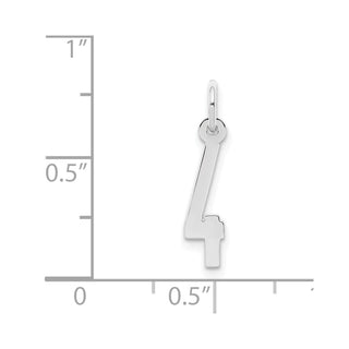 Sterling Silver Rhodium-plated Small Elongated Polished Number 4 Charm