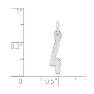 Sterling Silver Rhodium-plated Small Elongated Polished Number 4 Charm