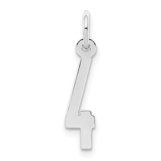 Sterling Silver Rhodium-plated Small Elongated Polished Number 4 Charm