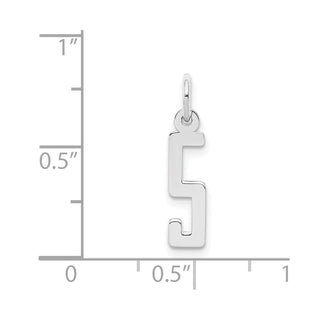 Sterling Silver Rhodium-plated Small Elongated Polished Number 5 Charm