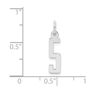 Sterling Silver Rhodium-plated Small Elongated Polished Number 5 Charm