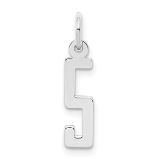 Sterling Silver Rhodium-plated Small Elongated Polished Number 5 Charm
