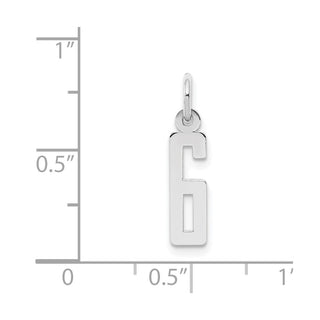 Sterling Silver Rhodium-plated Small Elongated Polished Number 6 Charm