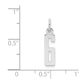 Sterling Silver Rhodium-plated Small Elongated Polished Number 6 Charm
