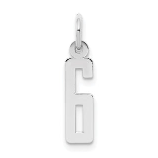 Sterling Silver Rhodium-plated Small Elongated Polished Number 6 Charm