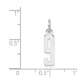 Sterling Silver Rhodium-plated Small Elongated Polished Number 9 Charm