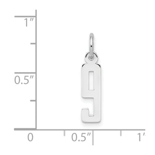 Sterling Silver Rhodium-plated Small Elongated Polished Number 9 Charm