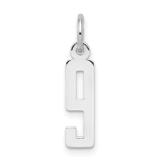 Sterling Silver Rhodium-plated Small Elongated Polished Number 9 Charm