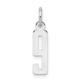 Sterling Silver Rhodium-plated Small Elongated Polished Number 9 Charm