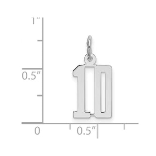 Sterling Silver Rhodium-plated Small Elongated Polished Number 10 Charm