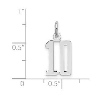 Sterling Silver Rhodium-plated Small Elongated Polished Number 10 Charm