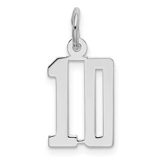 Sterling Silver Rhodium-plated Small Elongated Polished Number 10 Charm
