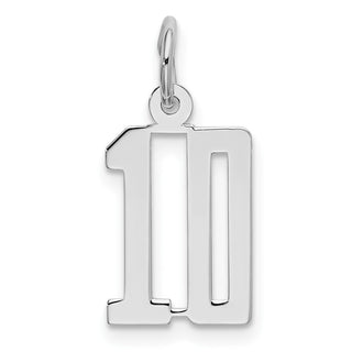 Sterling Silver Rhodium-plated Small Elongated Polished Number 10 Charm