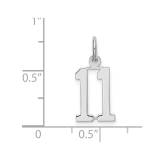 Sterling Silver Rhodium-plated Small Elongated Polished Number 11 Charm