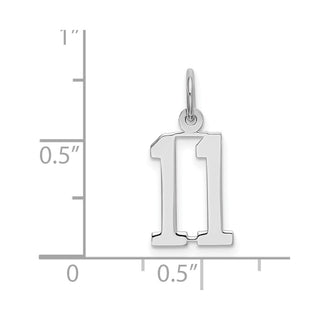 Sterling Silver Rhodium-plated Small Elongated Polished Number 11 Charm