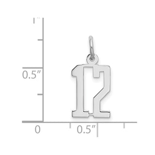 Sterling Silver Rhodium-plated Small Elongated Polished Number 12 Charm
