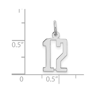 Sterling Silver Rhodium-plated Small Elongated Polished Number 12 Charm