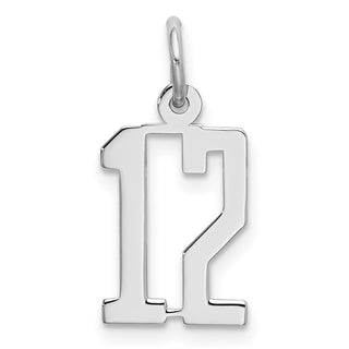 Sterling Silver Rhodium-plated Small Elongated Polished Number 12 Charm