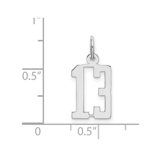 Sterling Silver Rhodium-plated Small Elongated Polished Number 13 Charm
