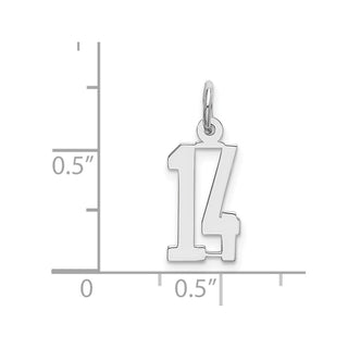 Sterling Silver Rhodium-plated Small Elongated Polished Number 14 Charm