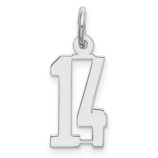 Sterling Silver Rhodium-plated Small Elongated Polished Number 14 Charm