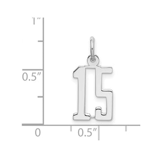 Sterling Silver Rhodium-plated Small Elongated Polished Number 15 Charm