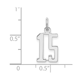 Sterling Silver Rhodium-plated Small Elongated Polished Number 15 Charm