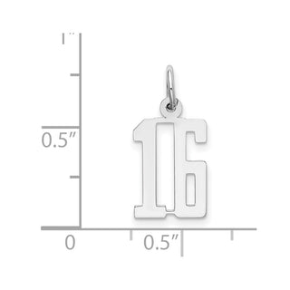 Sterling Silver Rhodium-plated Small Elongated Polished Number 16 Charm