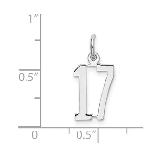 Sterling Silver Rhodium-plated Small Elongated Polished Number 17 Charm