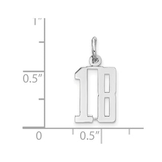 Sterling Silver Rhodium-plated Small Elongated Polished Number 18 Charm