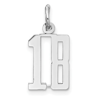 Sterling Silver Rhodium-plated Small Elongated Polished Number 18 Charm