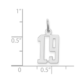 Sterling Silver Rhodium-plated Small Elongated Polished Number 19 Charm