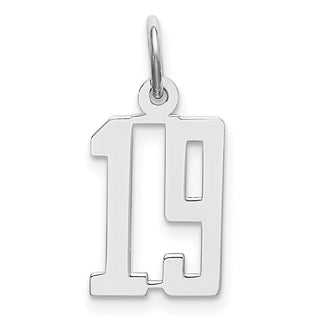 Sterling Silver Rhodium-plated Small Elongated Polished Number 19 Charm