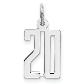 Sterling Silver Rhodium-plated Small Elongated Polished Number 20 Charm