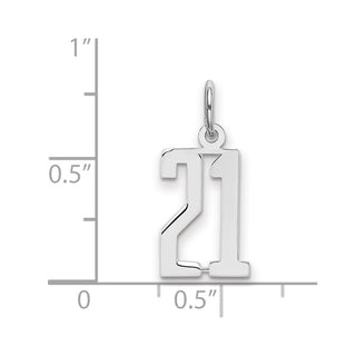 Sterling Silver Rhodium-plated Small Elongated Polished Number 21 Charm