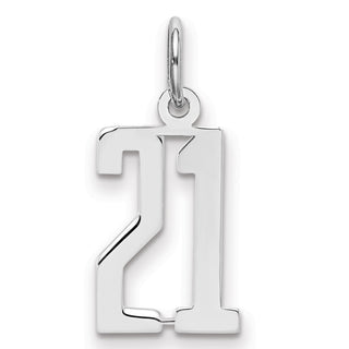 Sterling Silver Rhodium-plated Small Elongated Polished Number 21 Charm